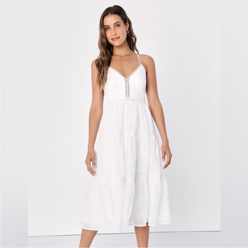 NWT Lulus Forever Your Darling White Embroidered Lace Backless Midi Dress